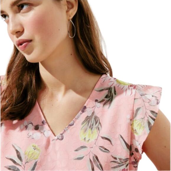 LOFT Pink Floral Flutter Sleeve Blouse - XS - Picture 7 of 12